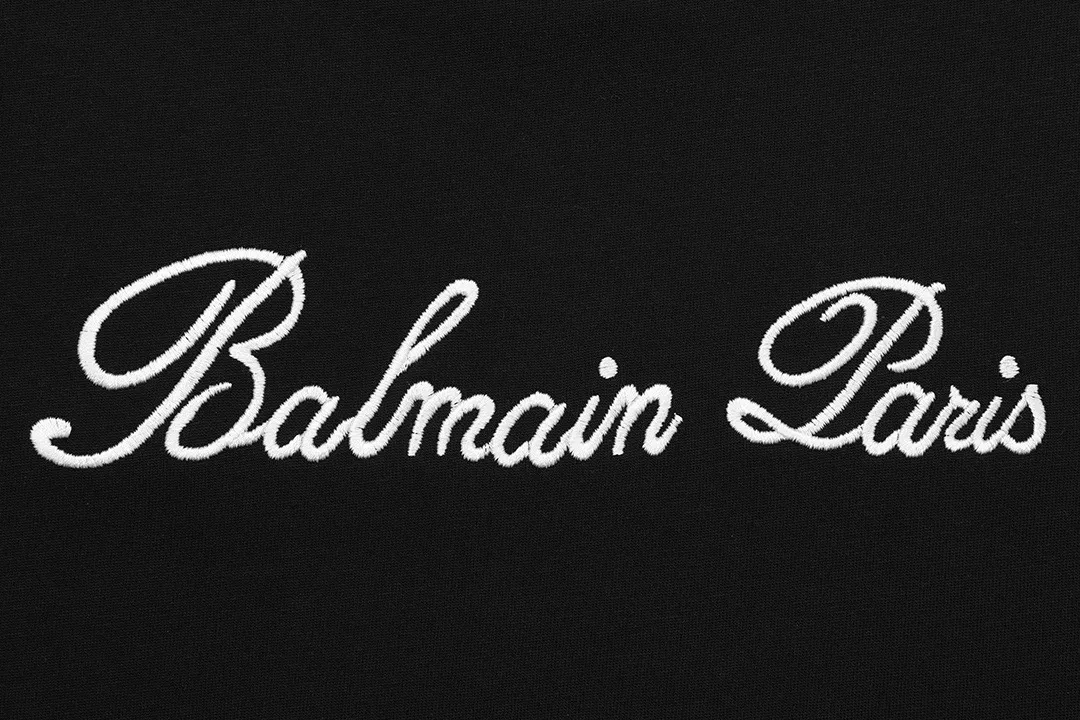 BALMAIN 2026New Arrival Imported machine high-density signature embroidery letter logo Men's and women's Same Style short-sleeved T-shirt Customized weight 100% double yarn pure cotton fabric 32-count double-strand thread dyeing Collar label hangtag main mark three complete labels Color: Black Size: XS S M L